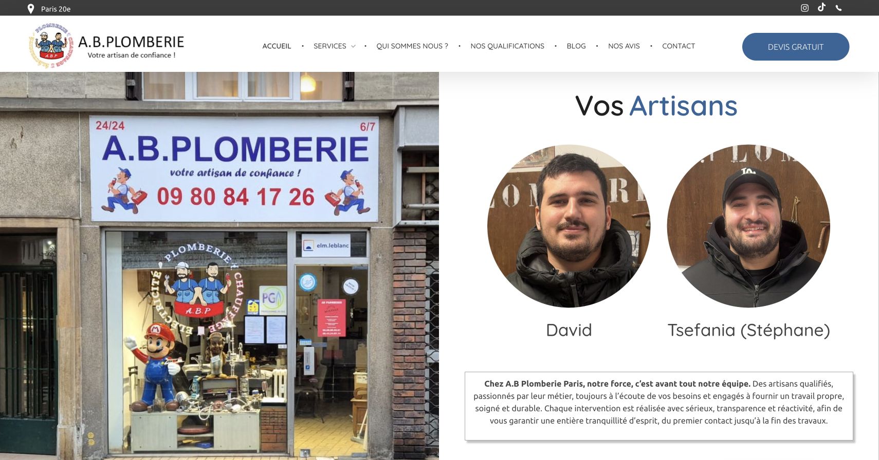 Capture du site de A.B. Plomberie